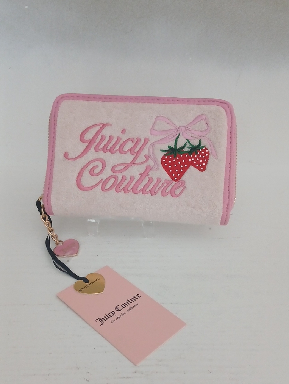 Juicy Couture Light Pink Velvet Strawberry Zip Wallet